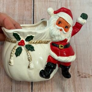 Vintage Santa Bag Planter Hand Painted Japan Christmas Kitschy